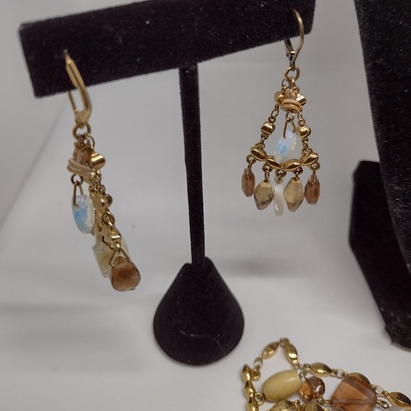 Three Piece Set Necklace in Tones of Cream, Blues, Pinks and Gold - Picture 4 of 13